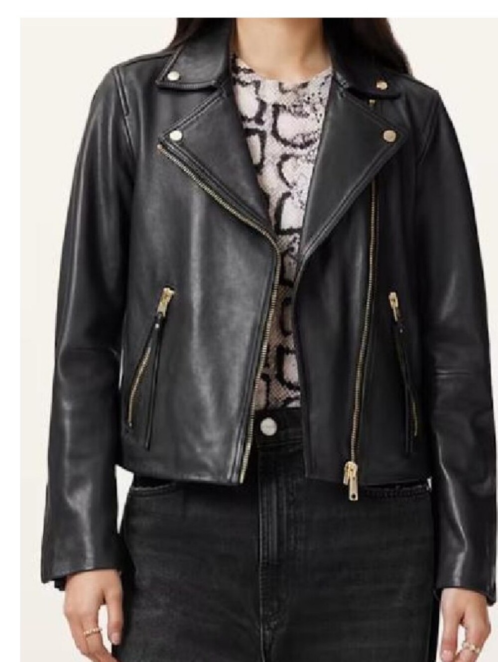 Topshop Black Leather Moto Jacket with Red Lining